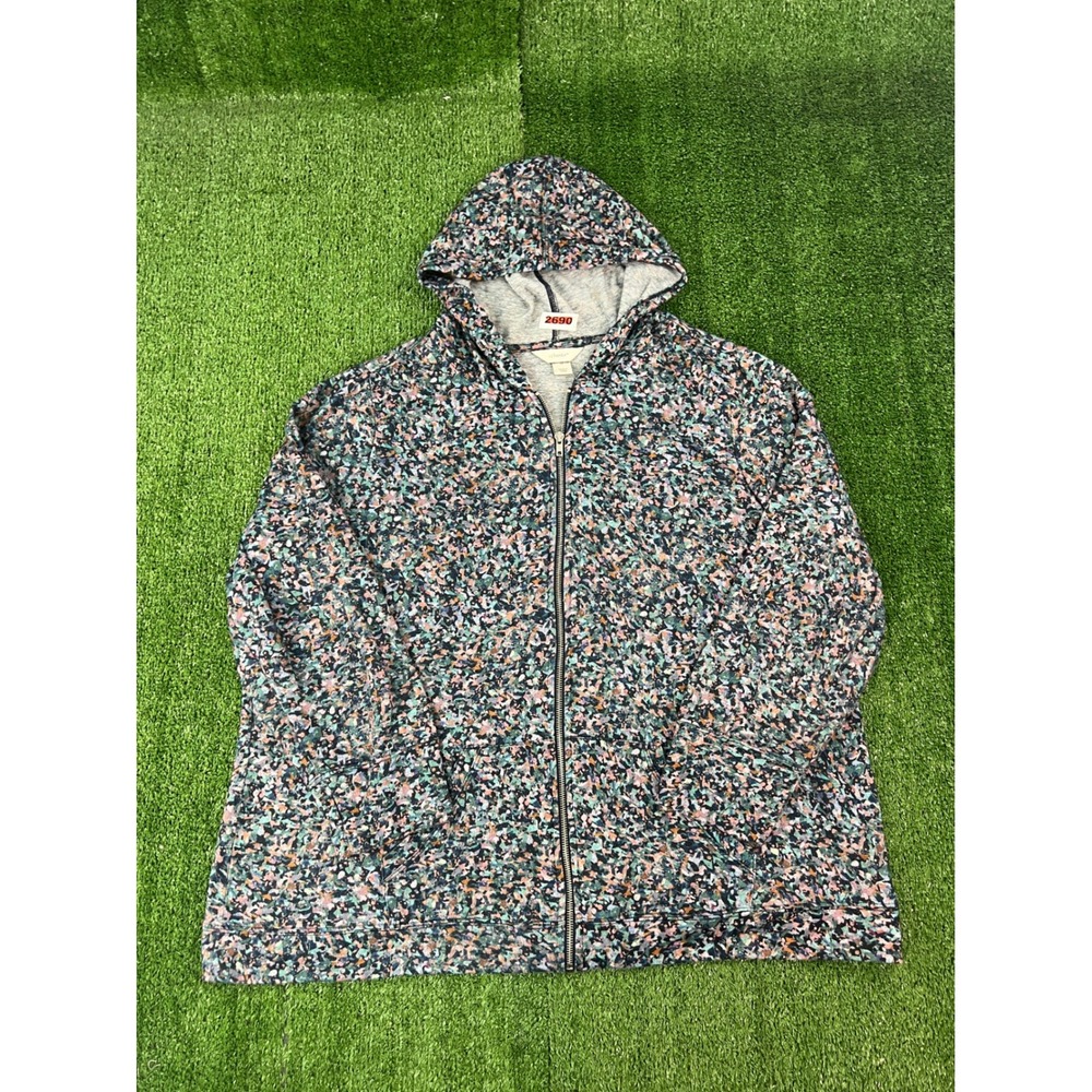 Cj Banks Womens 2X Multicolor Abstract Floral Full Zip Hooded Sweatshirt Plus